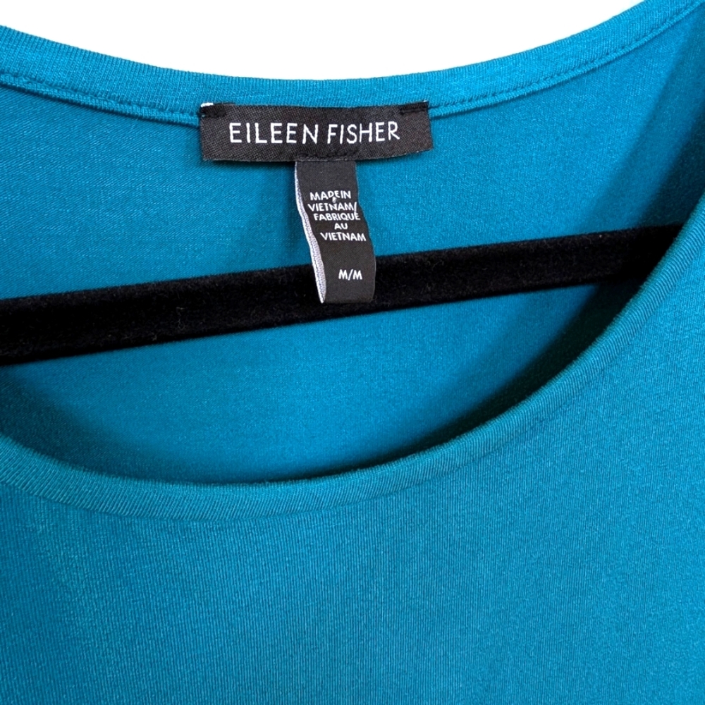 Eileen Fisher sleeveless tank maxi stretch sheath dress size medium aqua turquoi - Picture 2 of 4